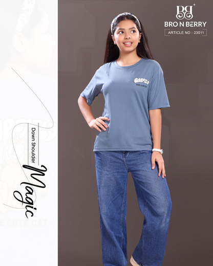 Girls Blue Graphic Print T-Shirt