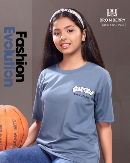 Girls Blue Graphic Print T-Shirt